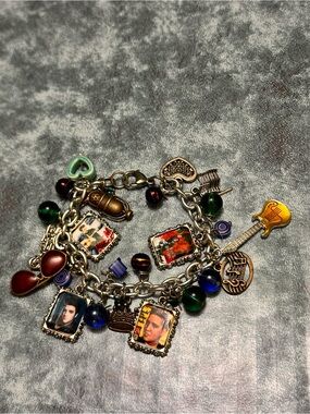 Elvis Presley Multicolor Photo Charm Statement Bracelet with Mixed Beads